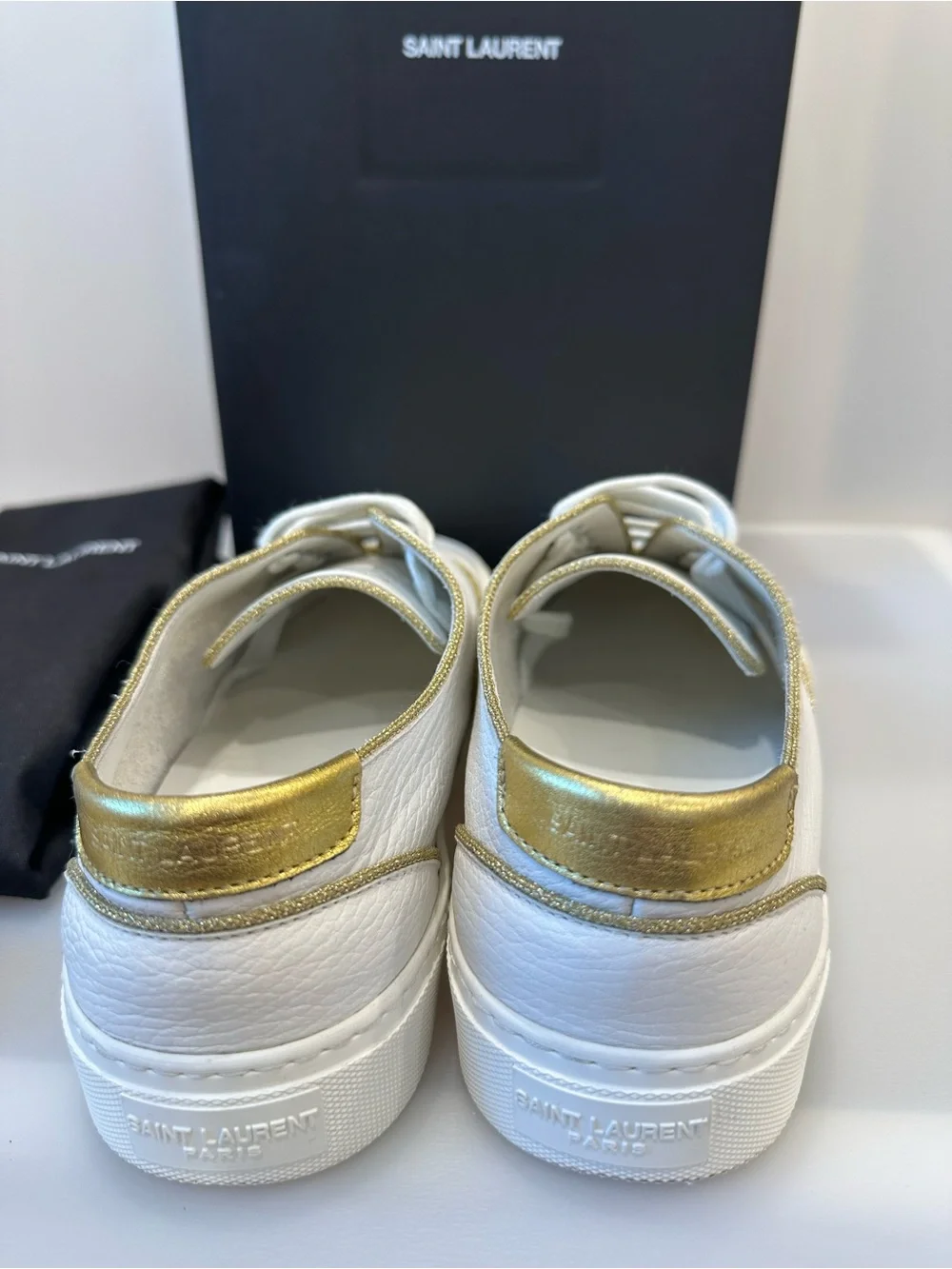 AUTHENTIC SAINT LAURENT Paris Venice Low Top White Gold Accent Leather Sneakers - Picture 7 of 10